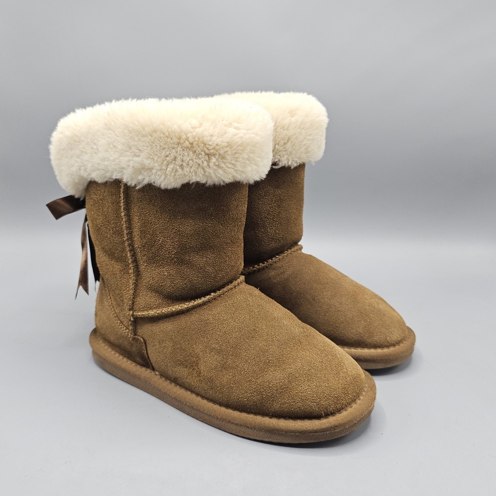 Lamo Footwear Adele Tall Suede Boots Chestnut Tan Faux Fur Lining Youth Size 5‎